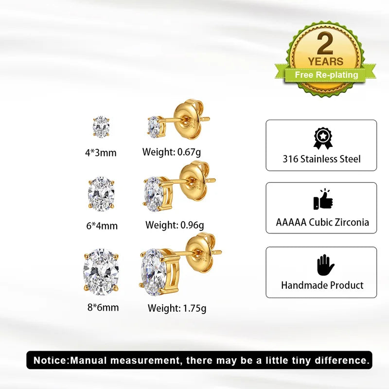 Minimalist 18K Gold Plated Stainless Steel Cubic Zirconia Stud Earrings for Women