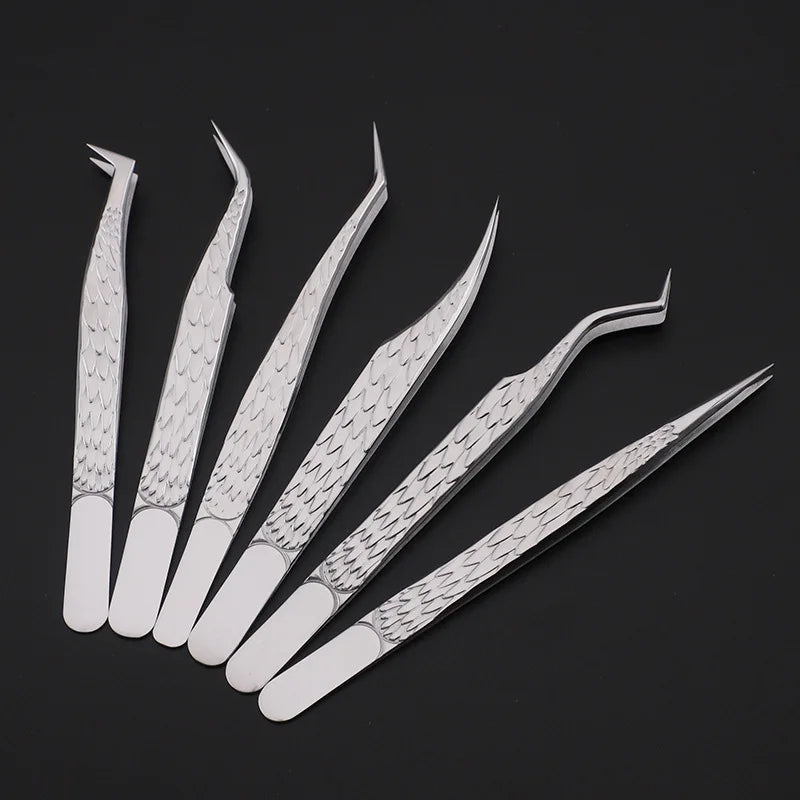 6PCS Eyelash Extension Tweezers Set for Fake Fan Lashes & Eyebrow Planting