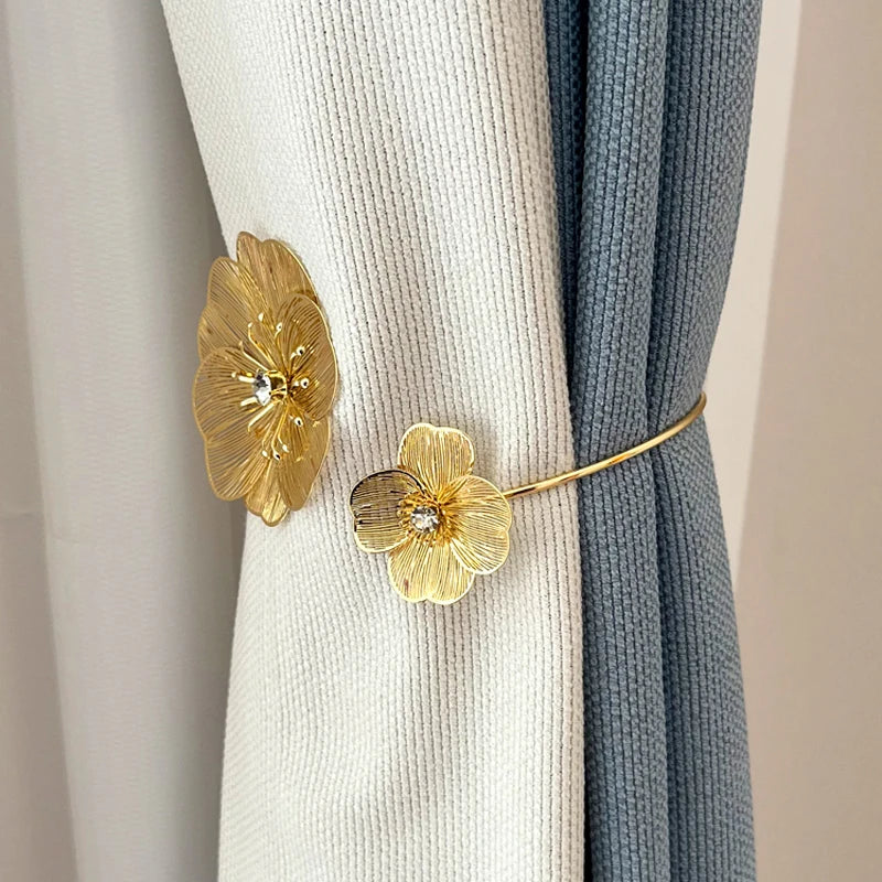 Decorative Gold Flower Alloy Curtain Clips & Ties for Living Room Bedroom Kitchen