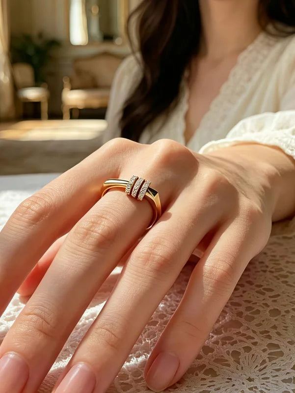 Minimalist Gold Plated Three-Row Geometric Ring Set for Women – Dainty Stackable Jewelry