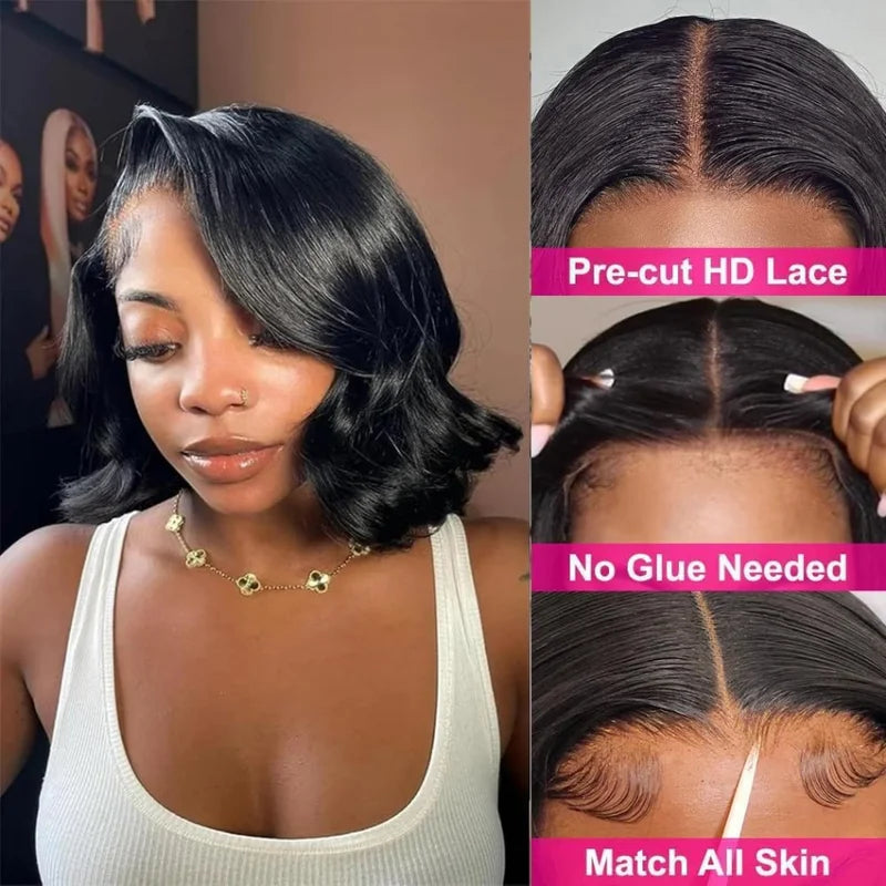 Glueless Bob Wigs Human Hair Short Body Wave Lace Front Wigs for Women