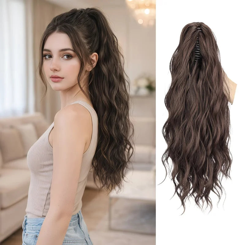 Water Wave Claw Hair Clip Extensions for Women - Messy, Fluffy, Heat-Resistant Ponytail Accessory