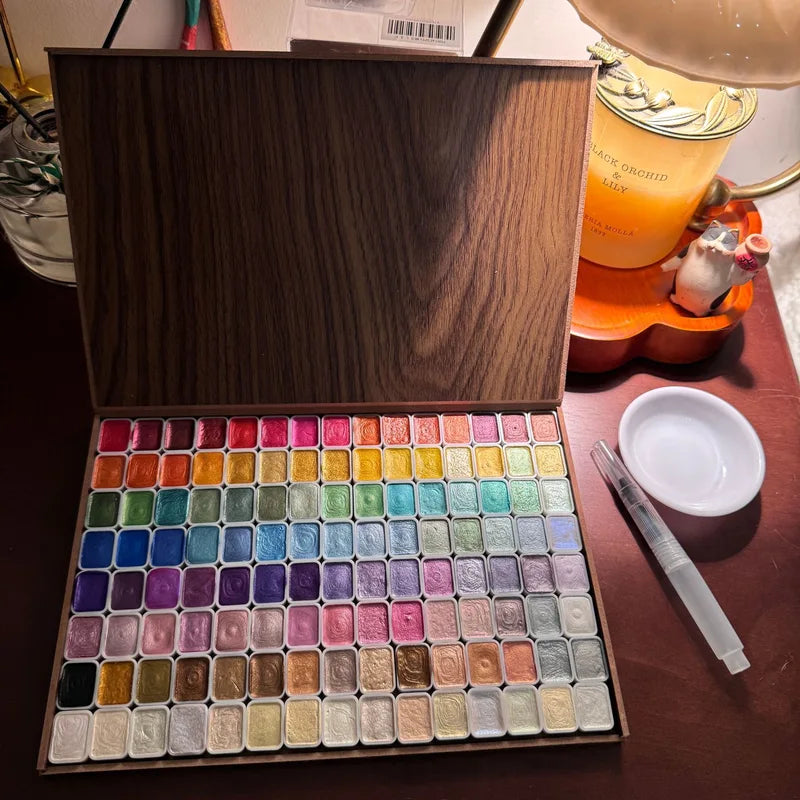 Watercolor Paint Set with 120 Colors in Wooden Box - Artistic Watercolor Art Supplies
