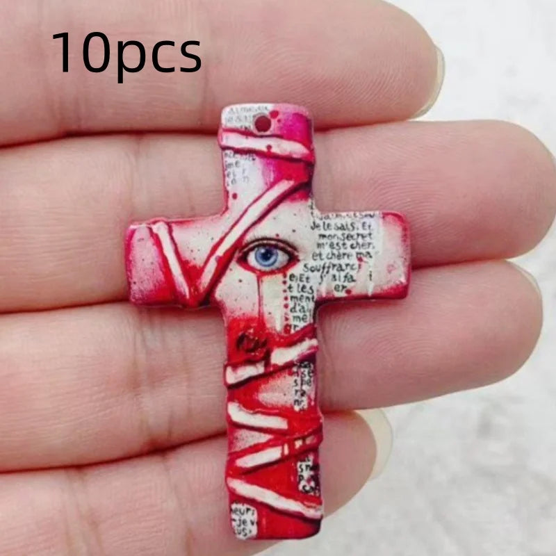 10pcs Halloween Acrylic Cross Ghost Earrings & Pendant Set DIY Crafts Jewelry