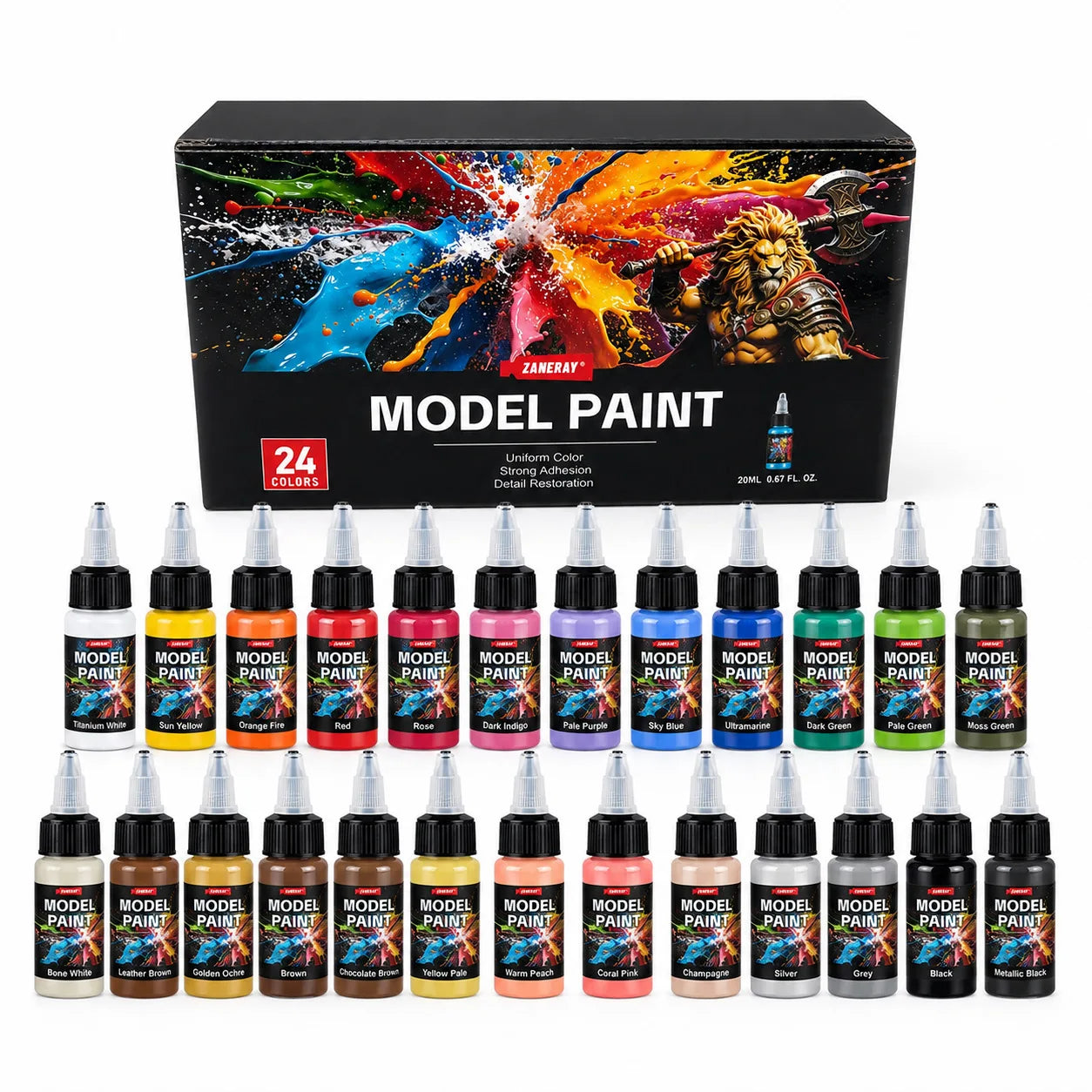 24-Color Acrylic Paint Set with Brushes for Model Making & Crafting
