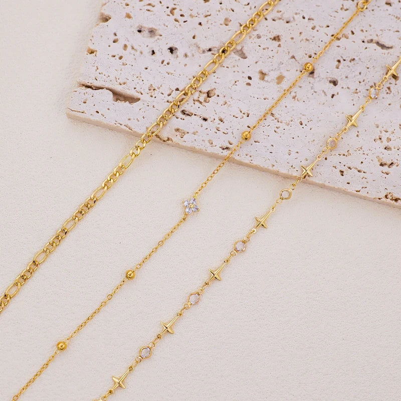 3-Pack Handmade Cross Chain Anklet with Eye-Shaped Crystal and Flower Decor Beach Jewelry