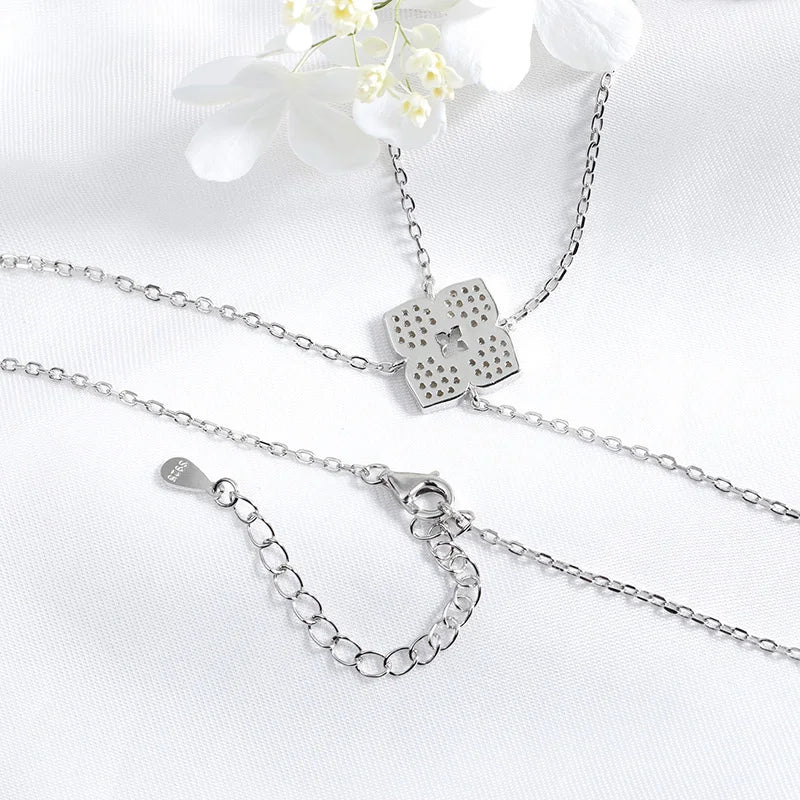 Sterling Silver Moissanite Flower Necklace with Long Chain Wedding Jewelry