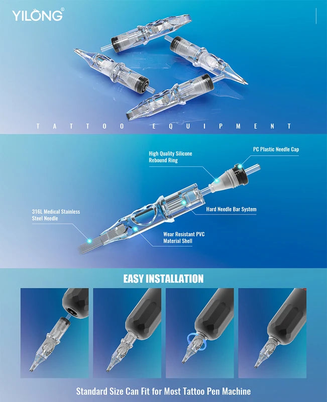 Disposable Tattoo Needle Cartridges Set - Mixed Sizes, Safe & Sterile