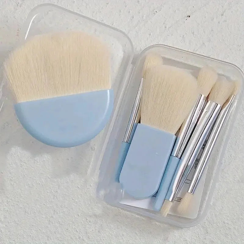 Mini Makeup Brush Set with Storage Box - 6 Pcs Portable Cosmetic Tools for Face & Blush