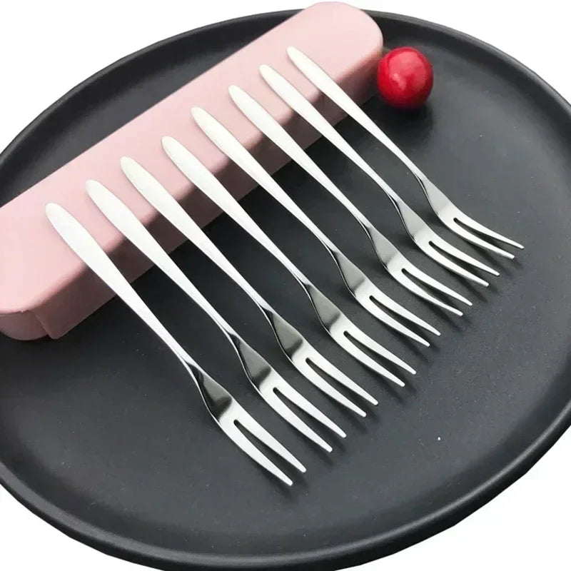 13cm Stainless Steel Fruit Forks Set - Small Dessert Snack Cake Forks for Parties and Cafeterias