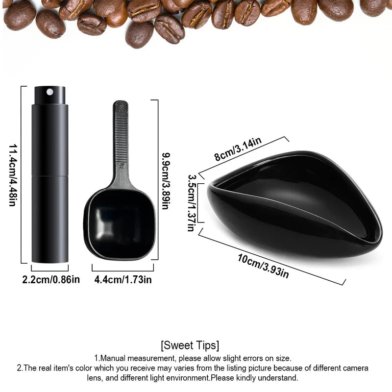 Coffee Bean Dosing Cup & Spray Bottle Kit for Barista, Static Reduction, Ceramic Single Dose Tray