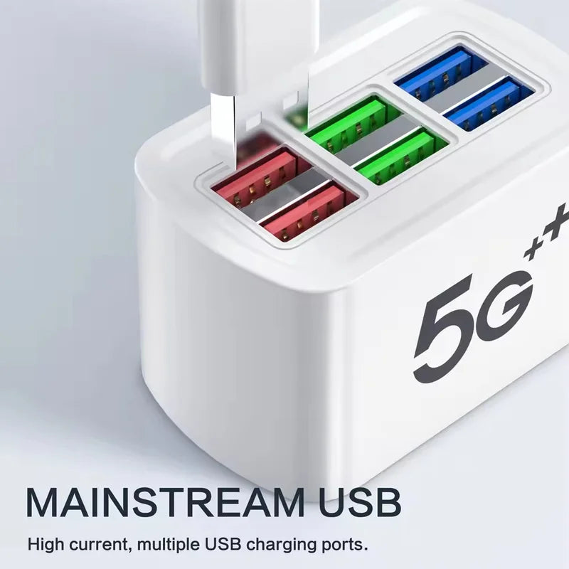 6-Port USB Power Strip with Fast Charging Wall Adapter, Electric Socket Hub