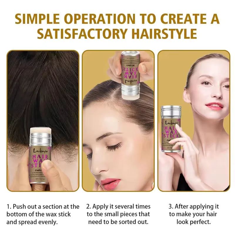 Hair Wax Stick with Castor Oil & Strawberry Scent - Tames Frizz & Flyaways, Strong Hold, Smoothing & Nourishing