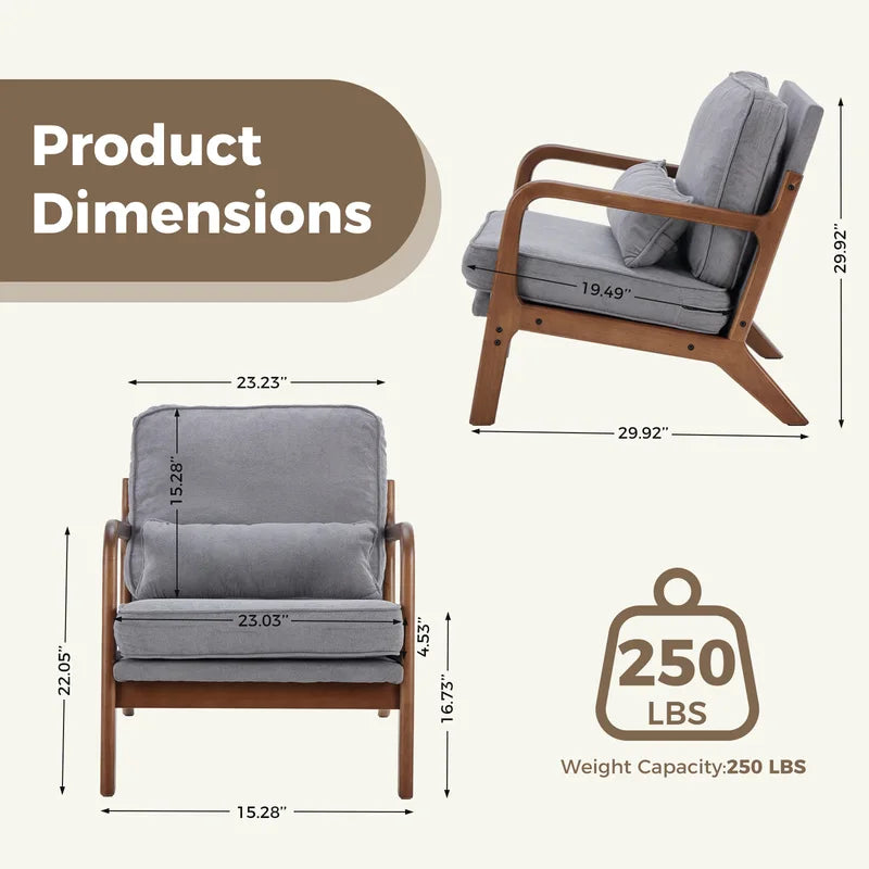 Mid Century Modern Accent Chair with Wooden Frame & Cushions, Lounge Seating