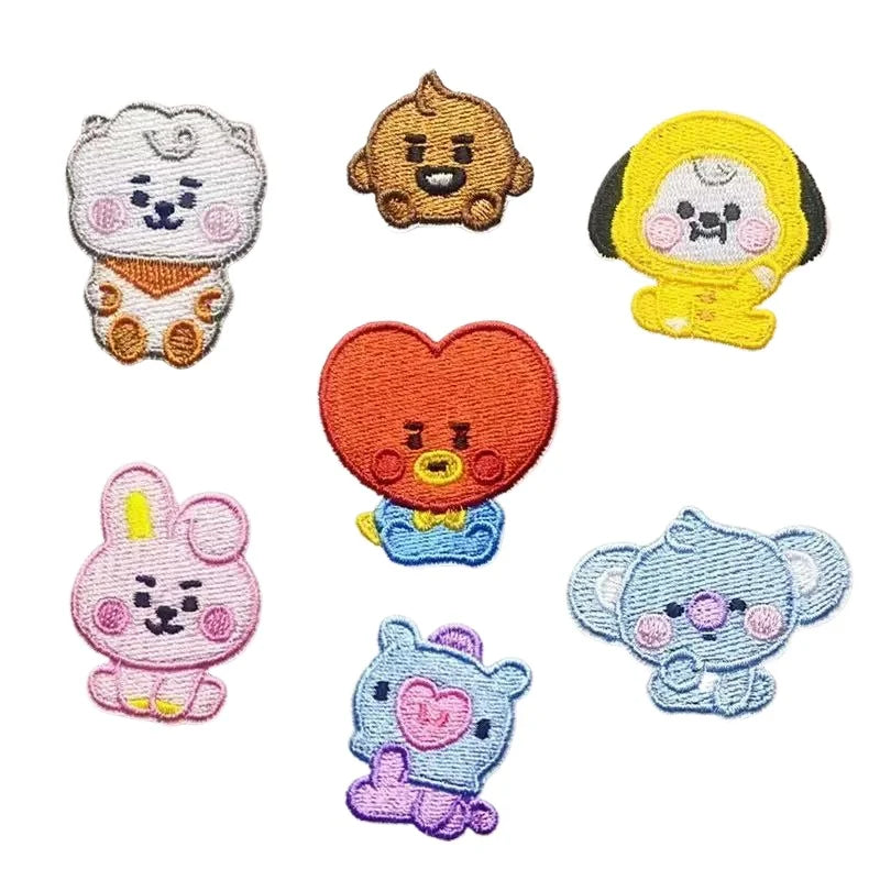 BT21 Cartoon Cute Embroidered Patch Sticker for Clothing Backpack Repair Self-Adhesive Fan Support