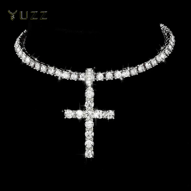 Hip Hop Cross Pendant Necklace Chain Men Women Sparkling Zircon Jewelry