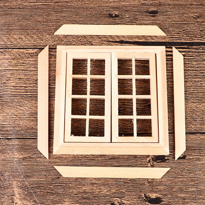 12-Piece Dollhouse Miniature Window Set - 16 Grid Square Model Home Decor