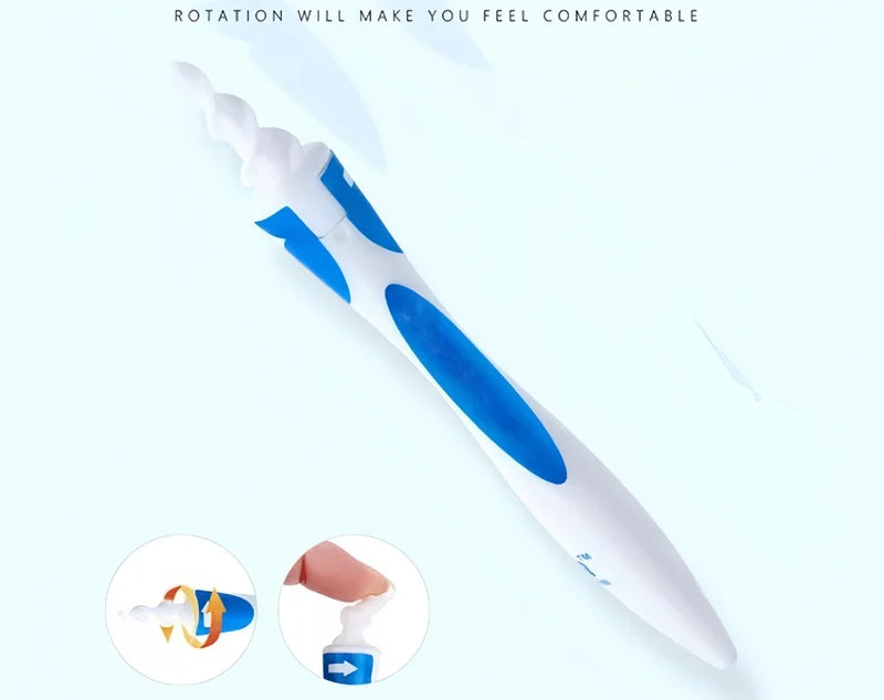 Blue Silicone Spiral Ear Wax Remover Tool with Reusable Tips - Washable & Safe