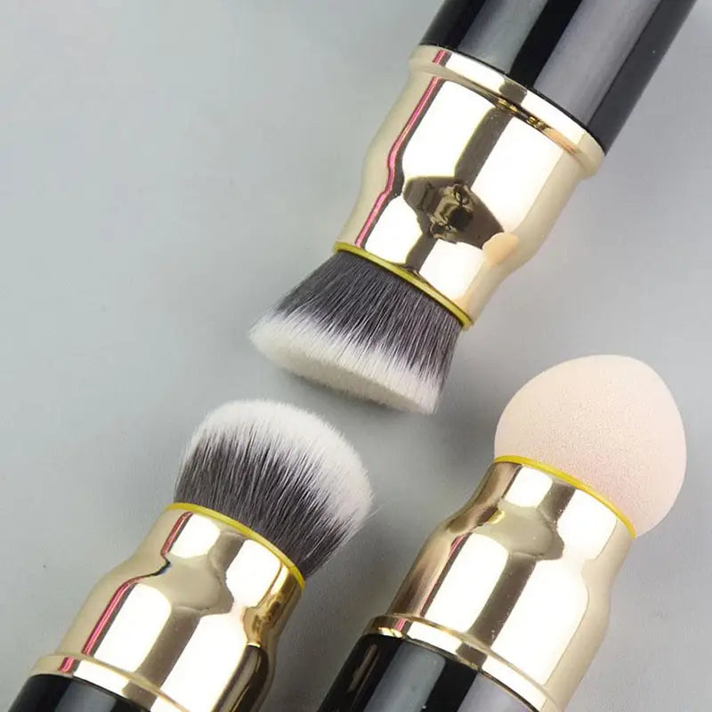 3-in-1 Portable Makeup Brush Set with Dust Cover - Compact & Detachable for Foundation Powder Blush & Sponge