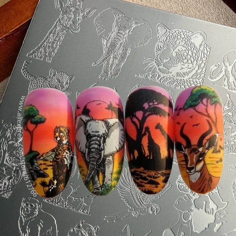 African Savannah Nail Art Stamping Plates Elephant Imageplate for Creative Nail Designs
