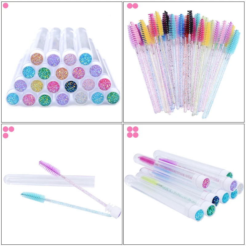 20 Pack Reusable Eyelash Brush Tubes with Sparkling Lash Spoolies and Dust-Proof Flask Case