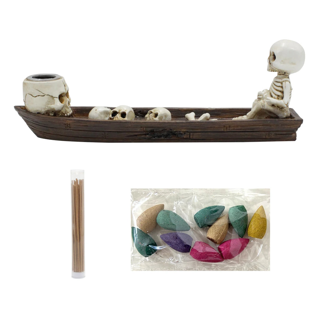 Skull-Shaped Resin Incense Boat Set - Halloween Home Decor for Aromatherapy