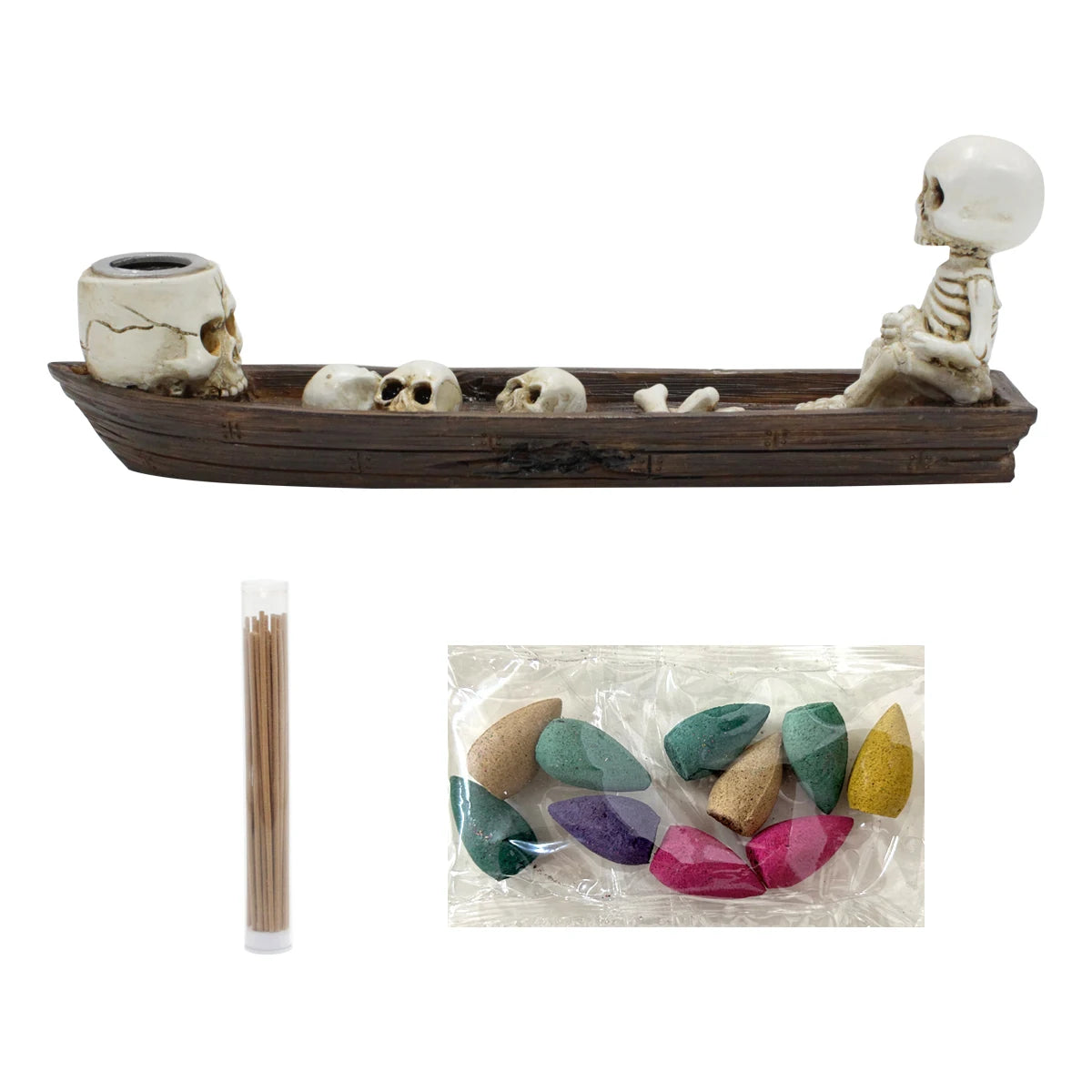 Skull-Shaped Resin Incense Boat Set - Halloween Home Decor for Aromatherapy
