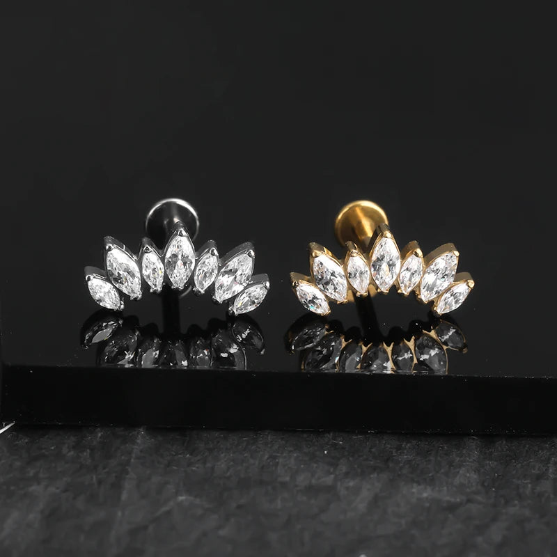 Titanium Zircon Star Labret Piercing Earring - Internally Threaded Lip Helix Tragus Jewelry