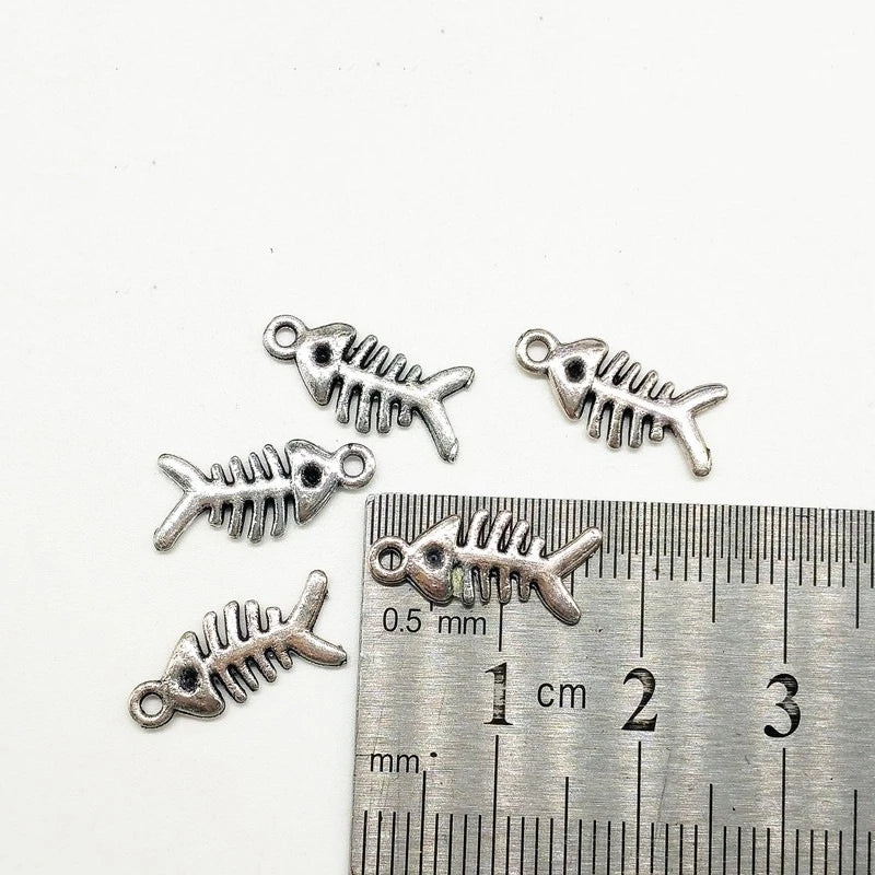 10Pcs Silver Fish Bone Pendant Charms for Jewelry Making DIY Accessories
