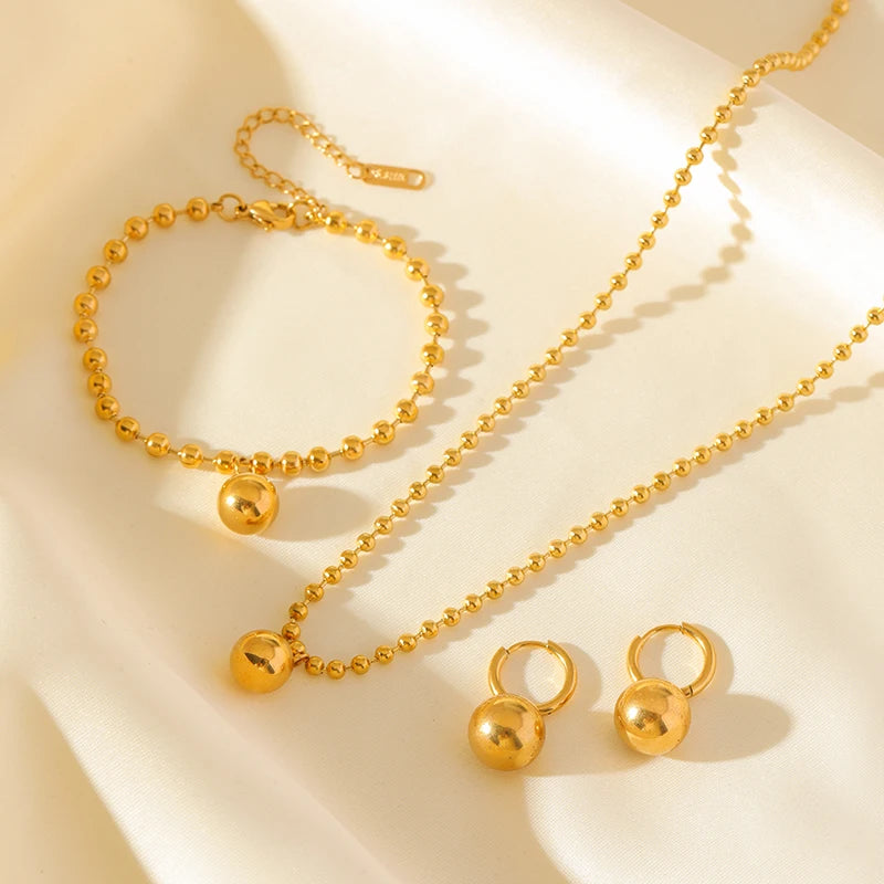 Trendy Waterproof Jewelry Set with Necklace, Bracelet & Earrings for Women