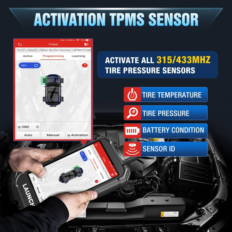 TPMS Diagnostic Tool with 4 Sensors for Vehicle Tire Pressure Monitoring