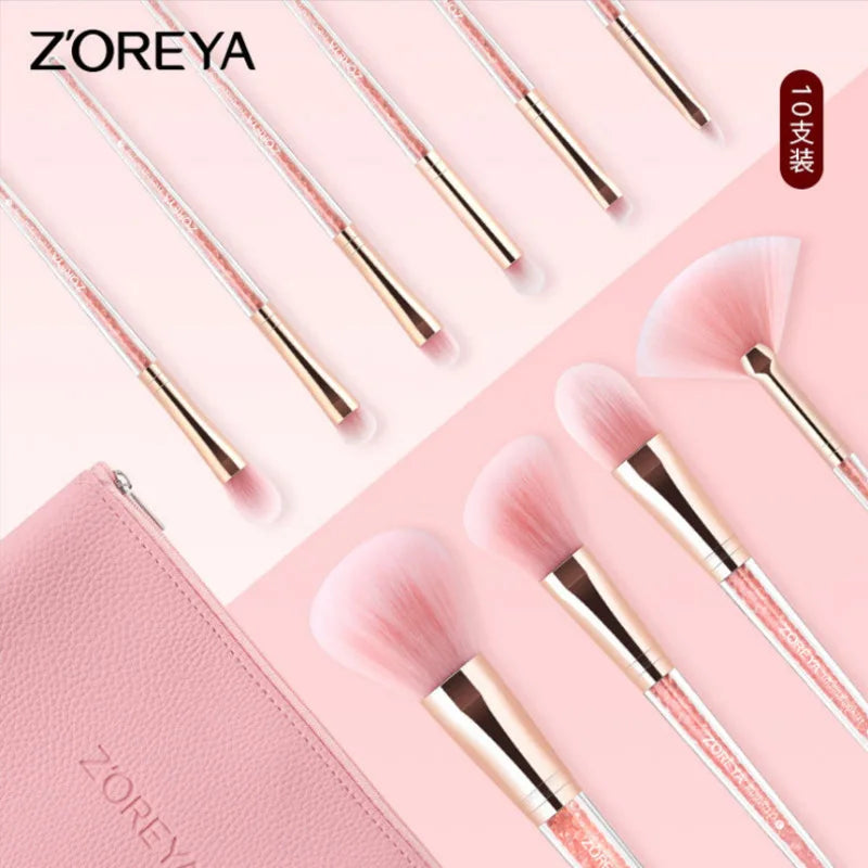 10-Piece Makeup Brush Set with Portable Storage Bag - Premium Beauty Tools
