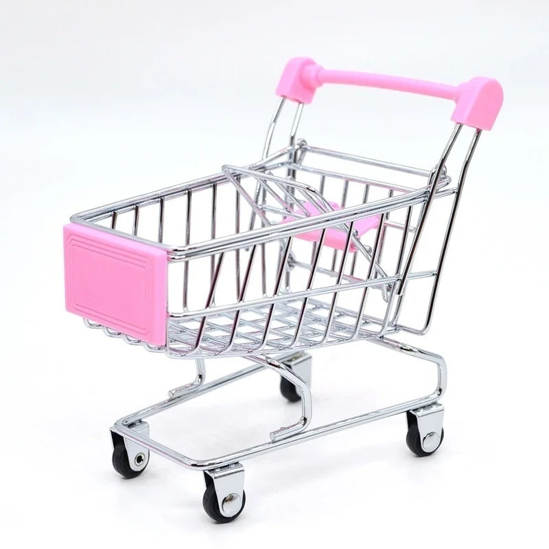 Mini Supermarket Shopping Trolley Cart Toy Set - Desktop Model for Kids