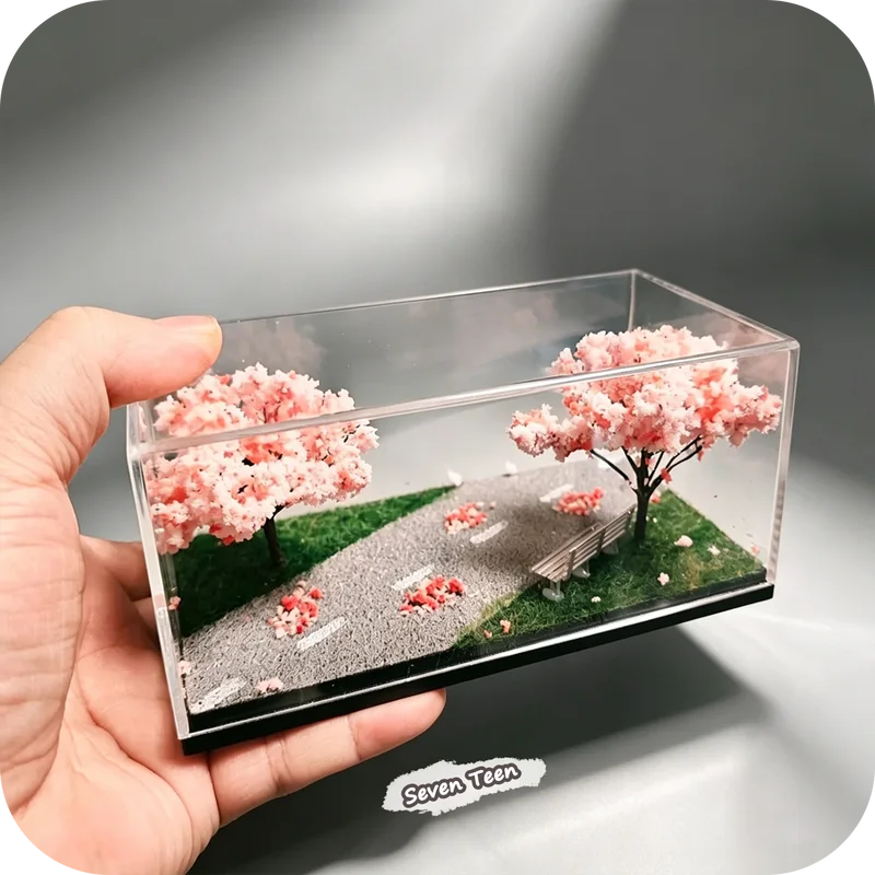 Cherry Blossom Scene Acrylic Display Box Mini Ornament Stand Home Decor Gift