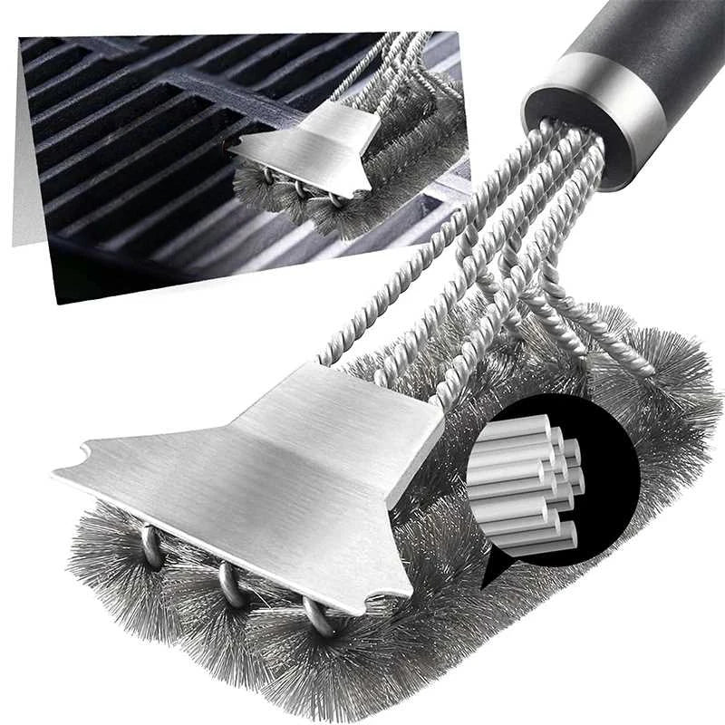 Stainless Steel Grill Brush with Deluxe Handle - BBQ & Grill Cleaner