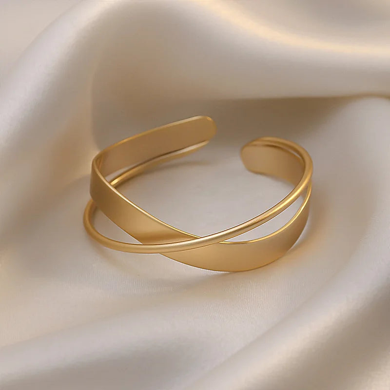 Adjustable Geometric Metal Bracelet for Women - Gold Plated Punk Jewelry Gift