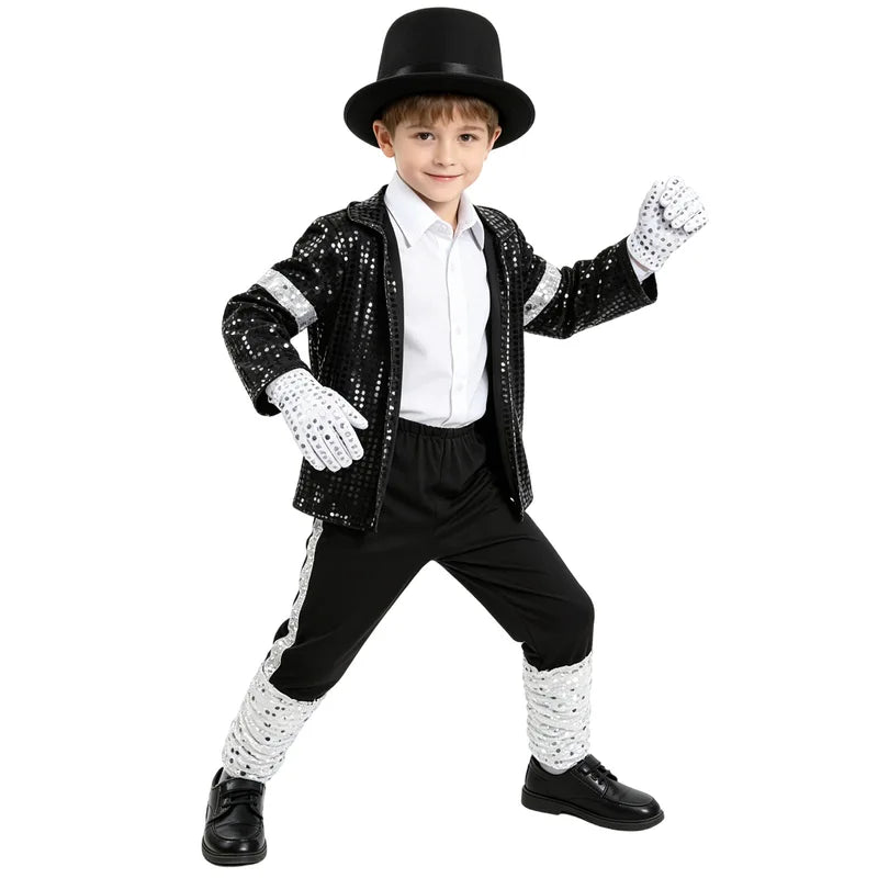 Kids 80s 90s Hip Hop Cosplay Costume Set for Boys Halloween Carnival Stage Dance