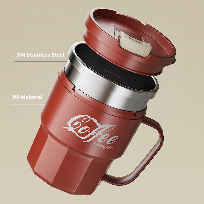 400ml Double Wall Stainless Steel Coffee Mug with Lid & Handle - Reusable Water Cup
