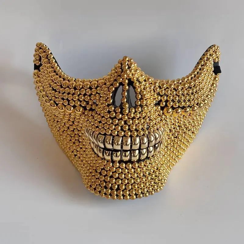 Handmade Ghost Rider Carnival Mask with Pearl Decor - Spooky Unisex Half Face Halloween Mask