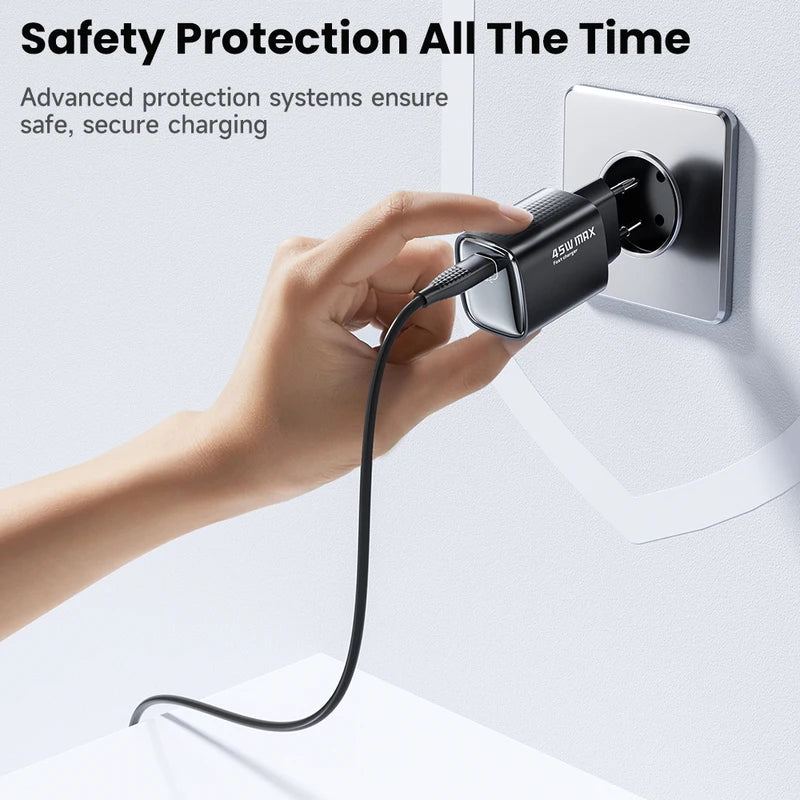 45W GaN USB-C Charger PD QC3.0 Fast Charging Power Adapter for Smartphones & Tablets