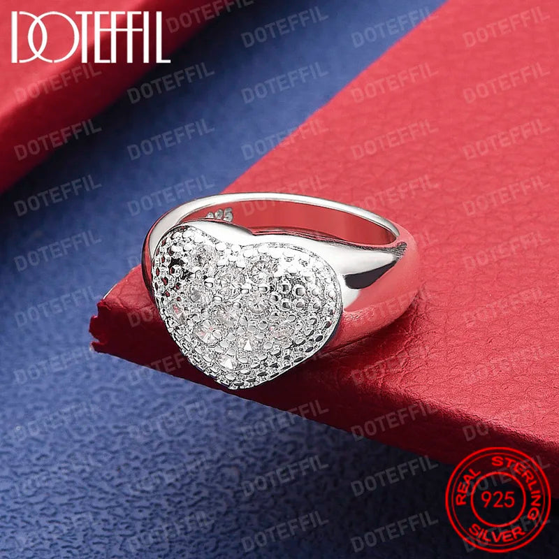 Unisex Heart Shape AAA Crystal Sterling Silver Ring - Engagement Wedding Jewelry
