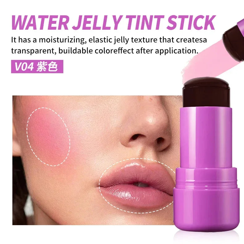 Multi-Use Jelly Tint Blush Stick for Lips Cheeks & Eyes - Water Moisturizing Cream Contour Makeup