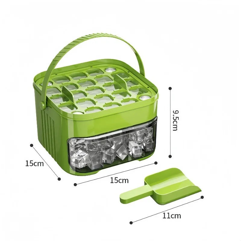 Press Type Ice Cube Mold with Lid - Reusable Double-Layer Ice Tray for Freezer
