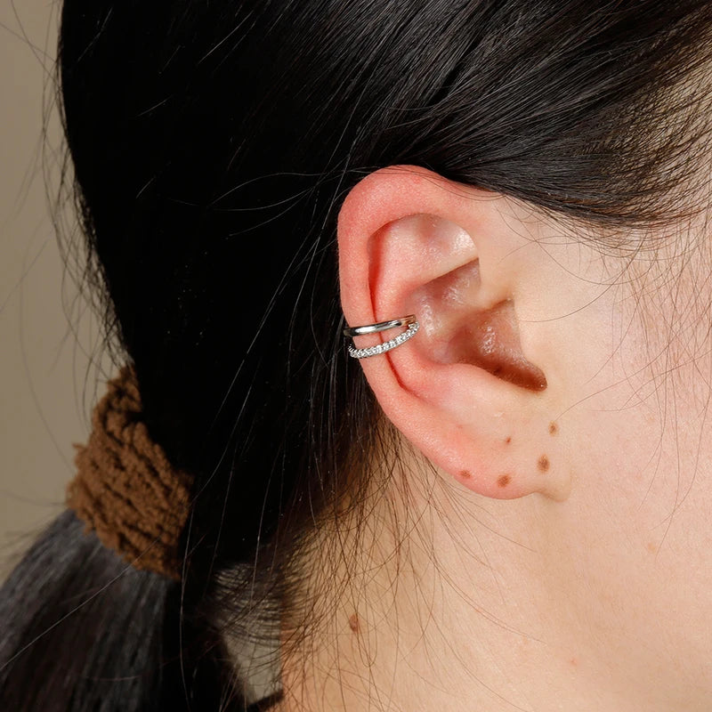 Stainless Steel Zircon Clip Earrings Female Buckle Ear Cuff No Piercings Fake Cartilage Jewelry