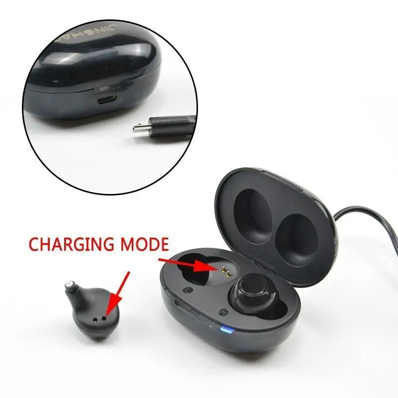 Digital In-Ear Hearing Aid Amplifier Rechargeable Sound Enhancer - Black/White