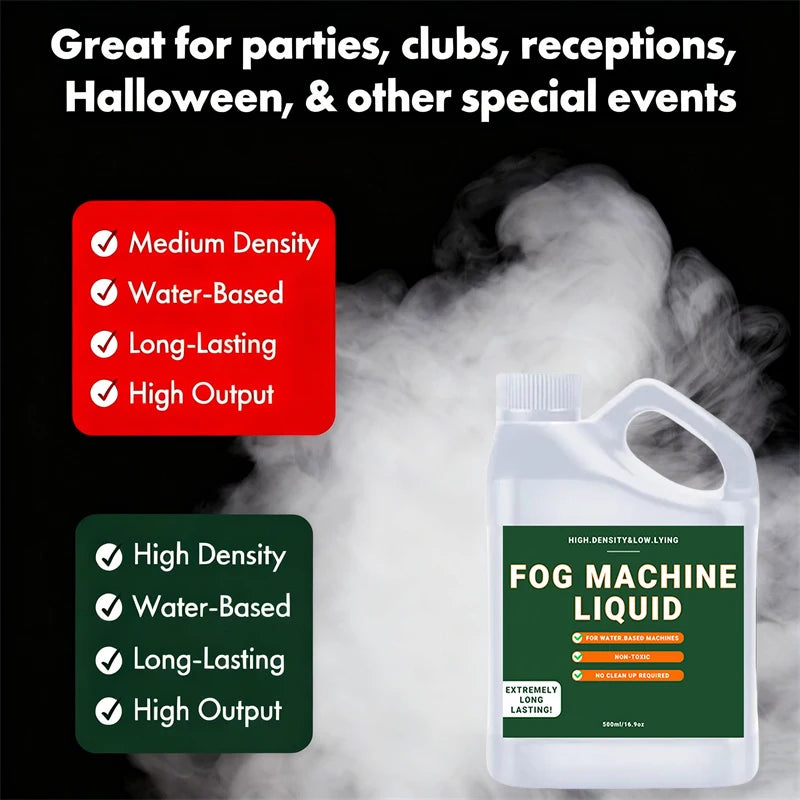 High Density Fog Machine Liquid - Long-Lasting Fog Juice for Events & Parties