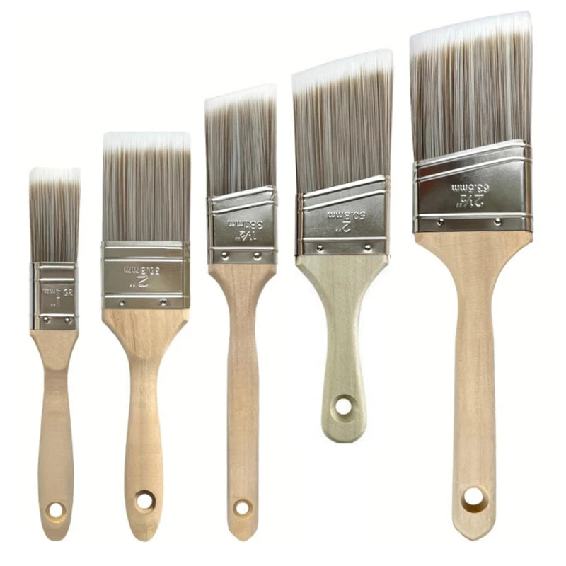 Paint Brush Set 5Pcs Long-Handled Nylon Art & Marine Brushes White Coffee