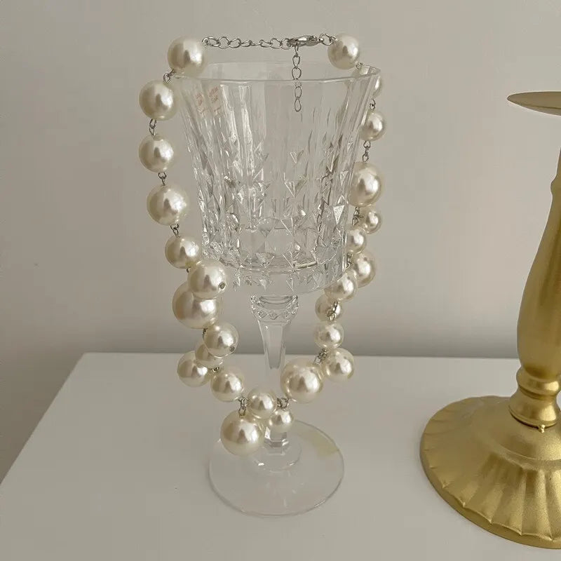 Elegant Imitation Pearl Necklace for Women Big Beads Choker Bridal Jewelry Gift