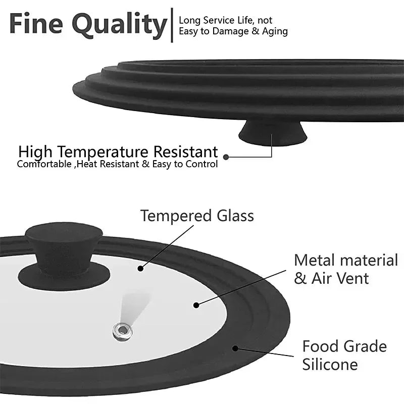 Universal Round Silicone Glass Lid for Pans and Skillets - Fits 16-32cm Cookware