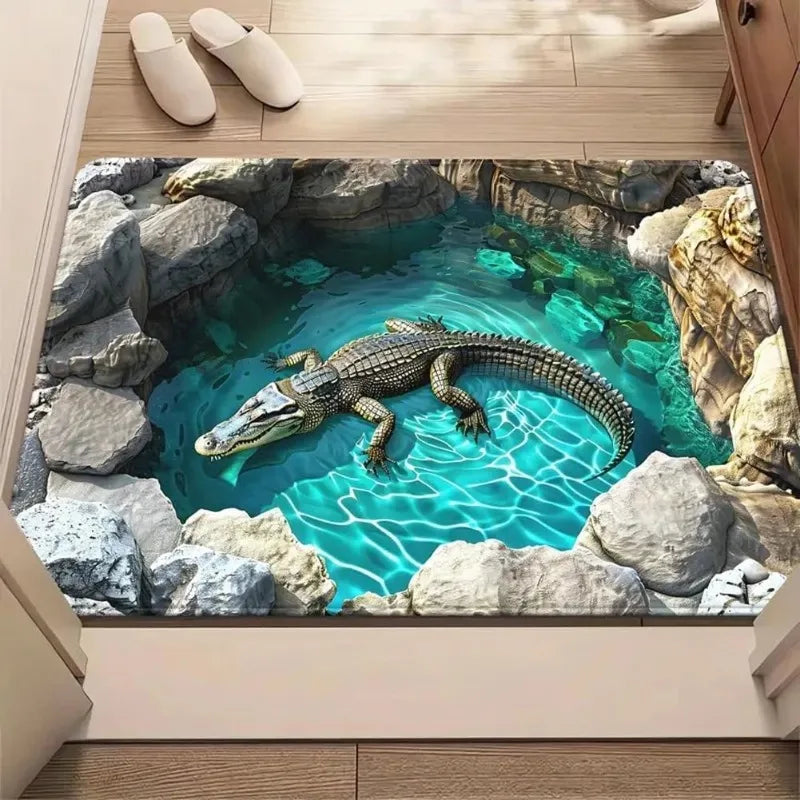 3D Optical Illusion Cat Door Mat - Absorbent Non-Slip Rug for Living Room & Bedroom